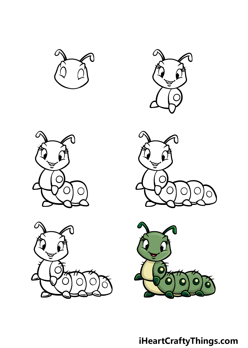 how to draw a cartoon caterpillar in 6 steps