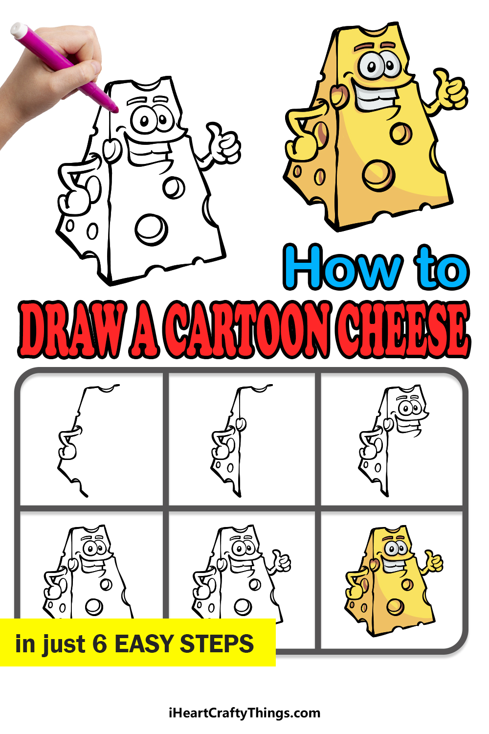 how to draw a cartoon cheese in 6 easy steps