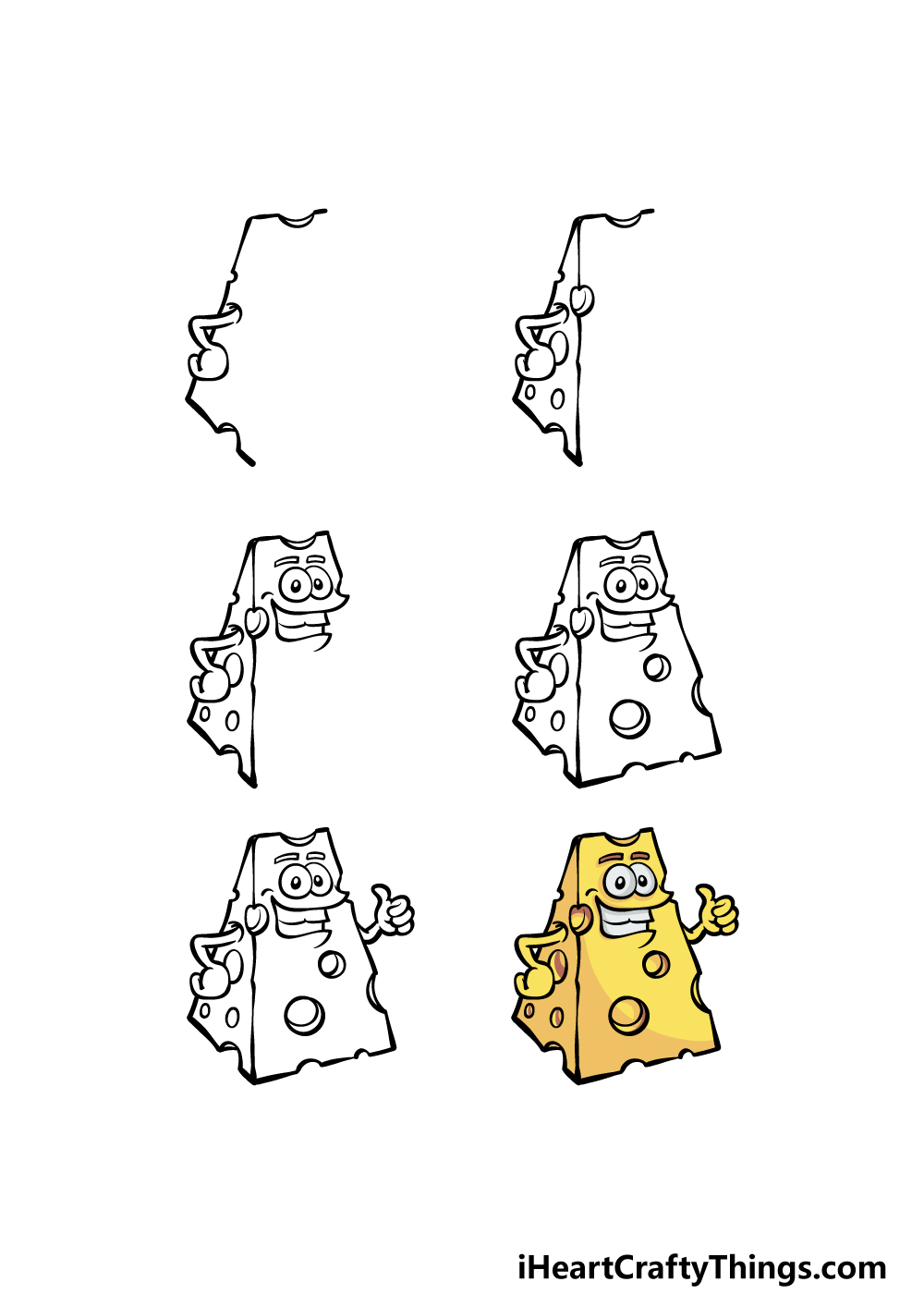 how to draw a cartoon cheese in 6 steps