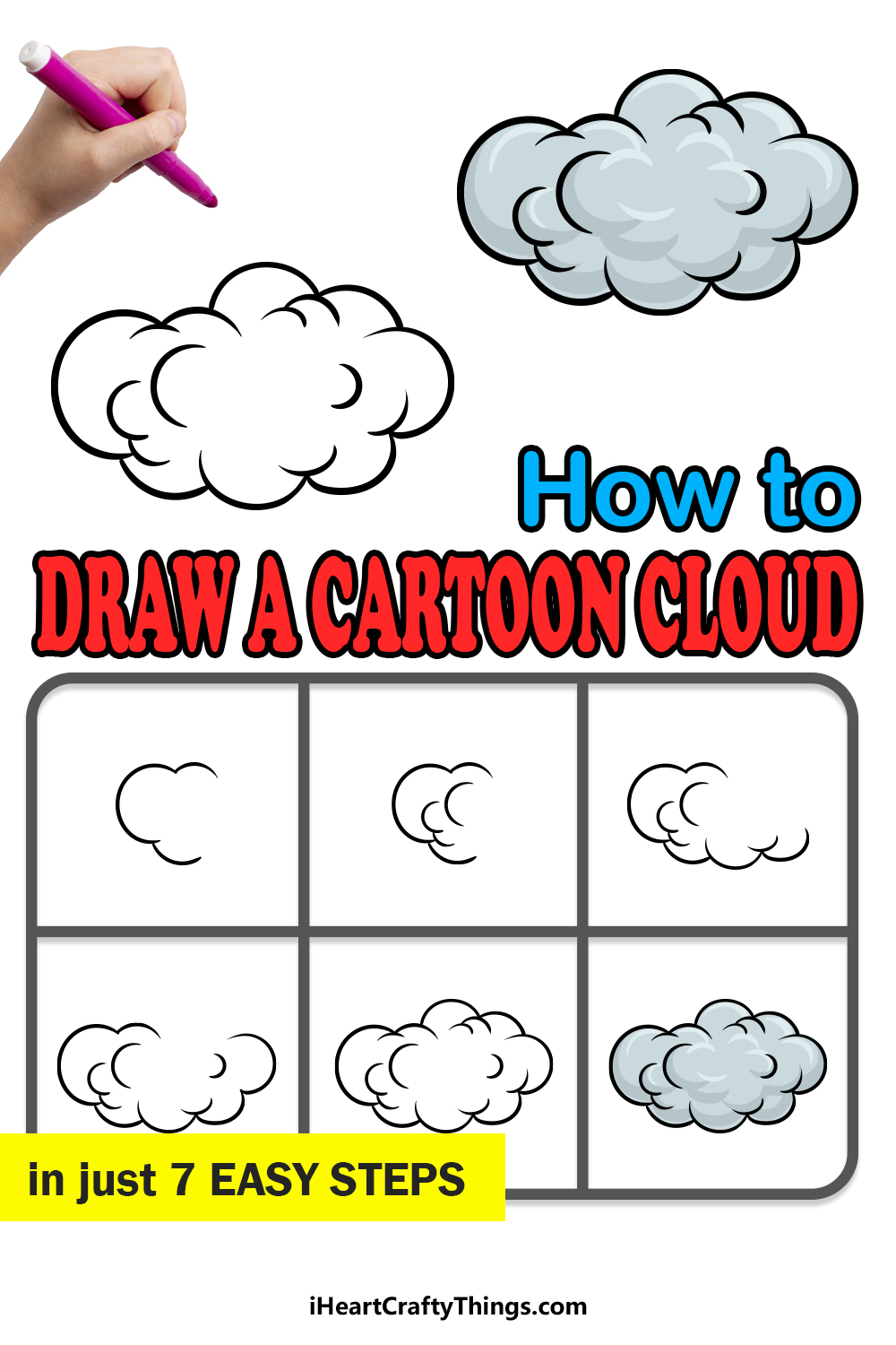 How to Draw A Cartoon cloud in 7 easy steps