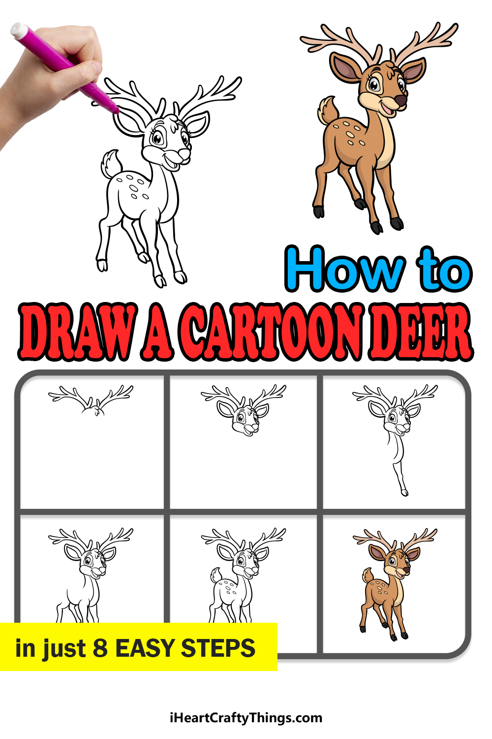how to draw a cartoon deer in 8 easy steps