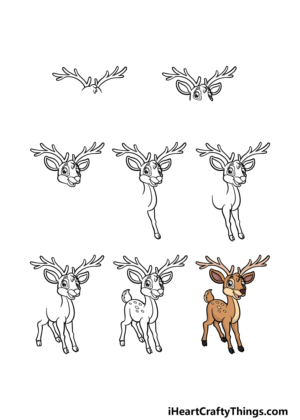 how to draw a cartoon deer in 8 steps