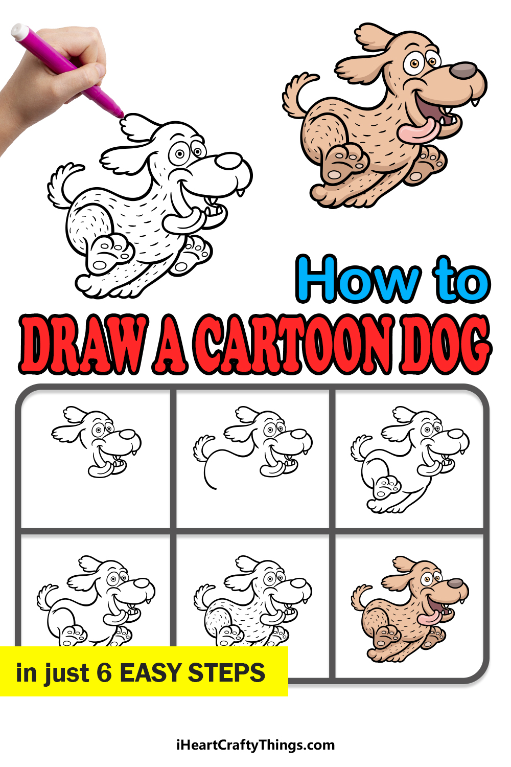 how to draw a cartoon dog in 6 easy steps