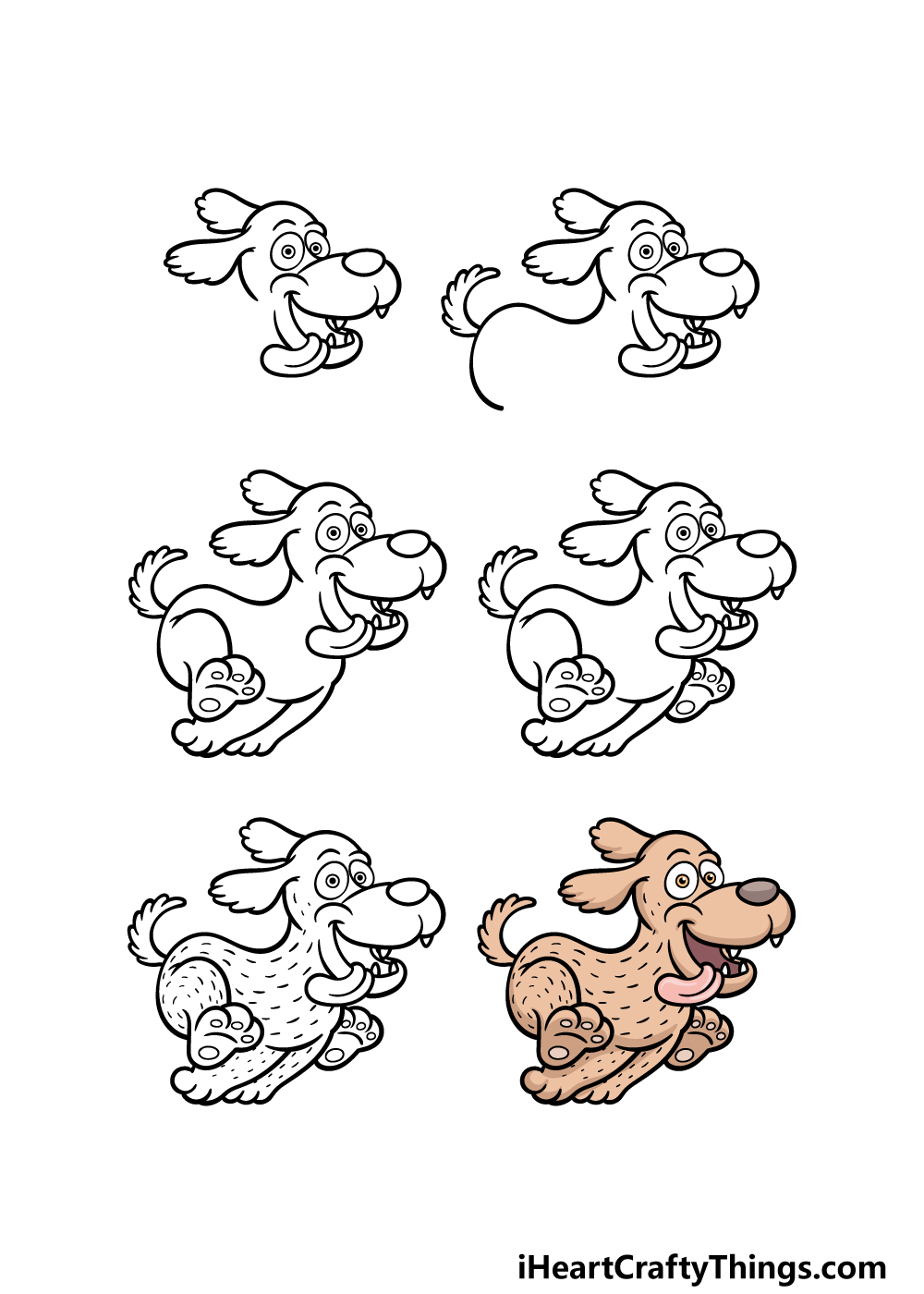 how to draw a cartoon dog in 6 steps