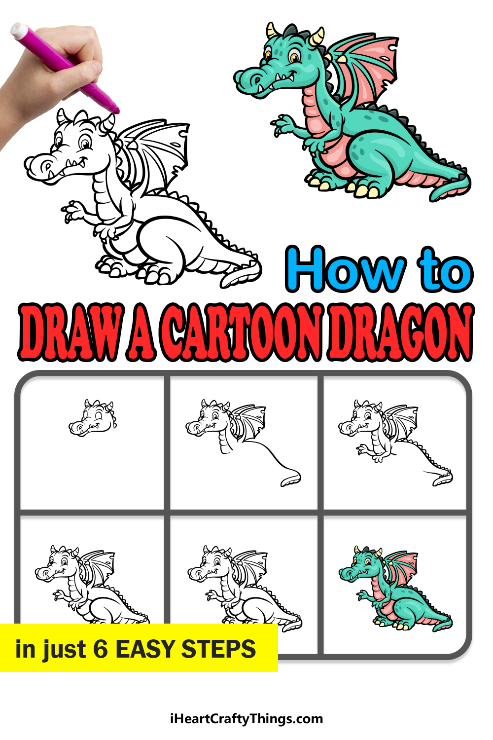 how to draw a cartoon dragon in 6 easy steps