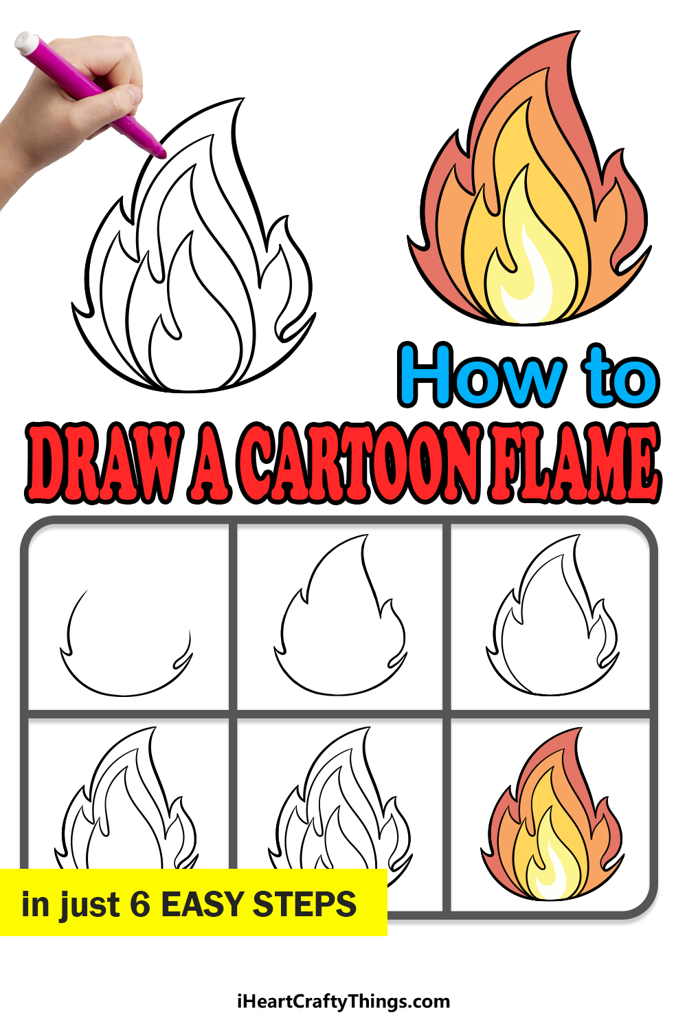 how to draw a cartoon flame in 6 easy steps