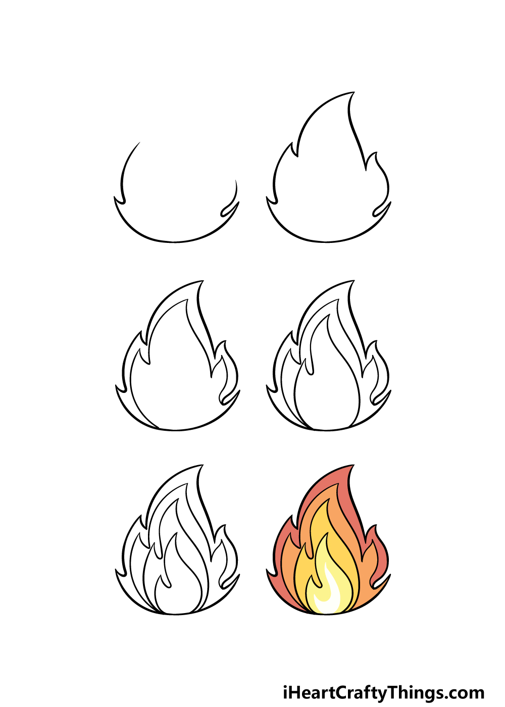 how to draw a cartoon flame in 6 steps