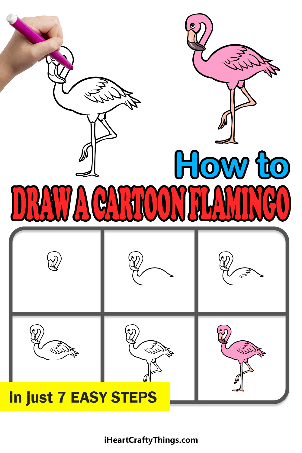 how to draw a cartoon flamingo in 7 easy steps