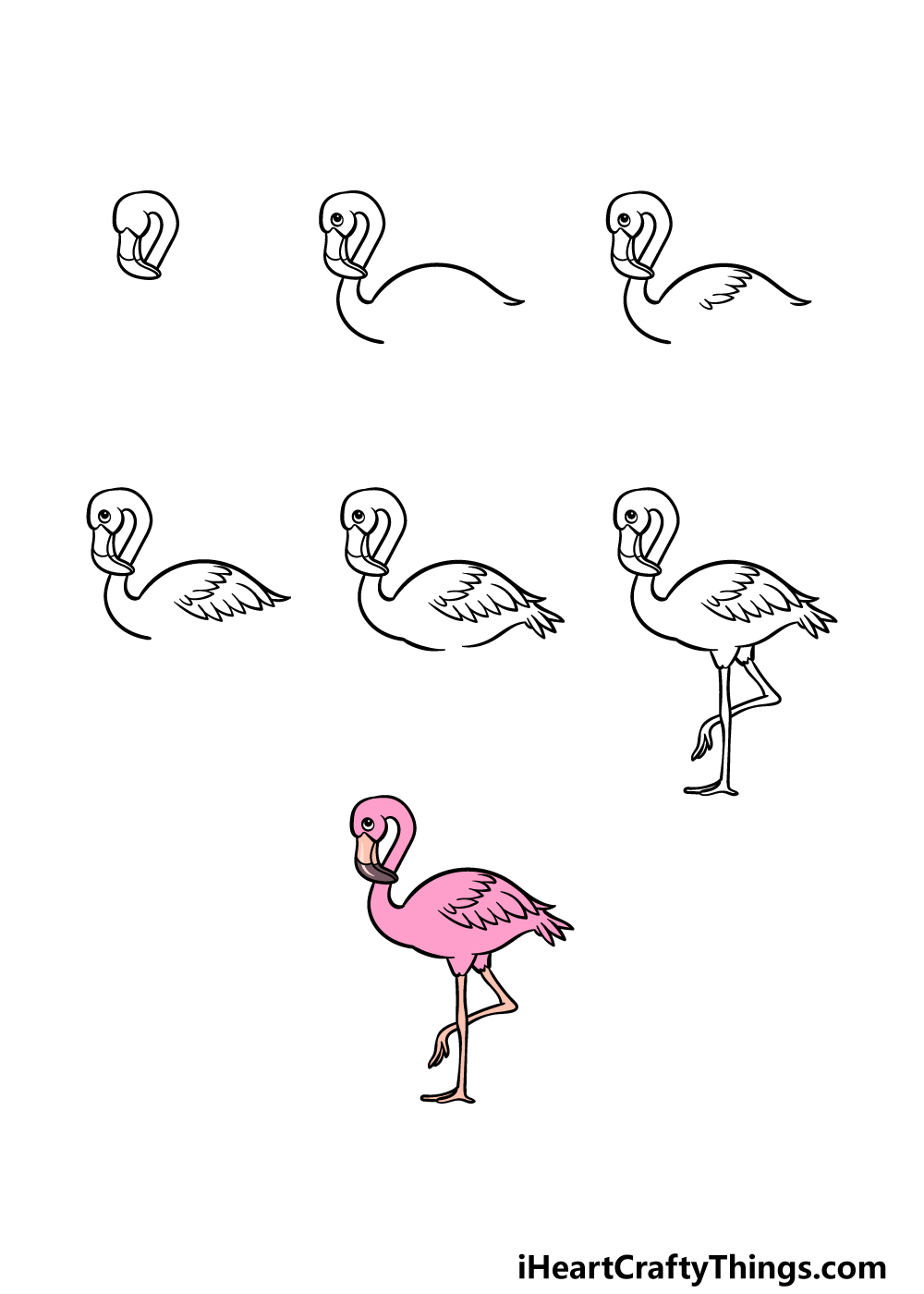 how to draw a cartoon flamingo in 7 steps