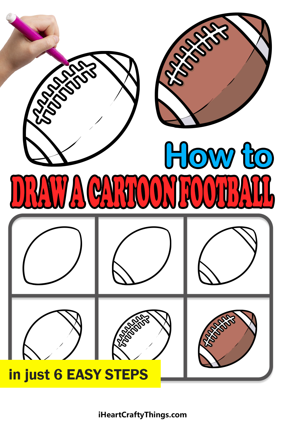 how to draw a cartoon football in 6 easy steps