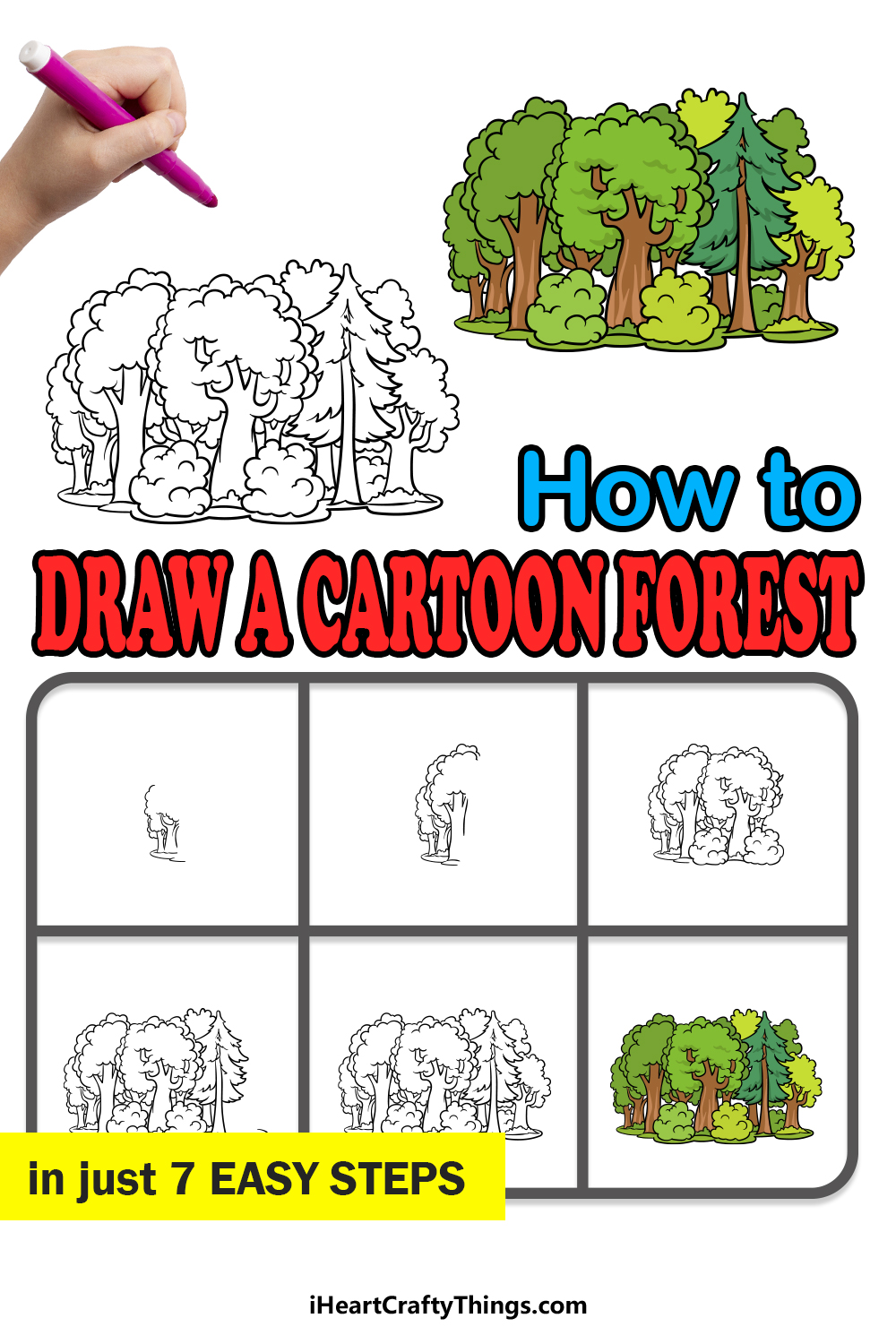 how to draw a cartoon forest in 7 easy steps