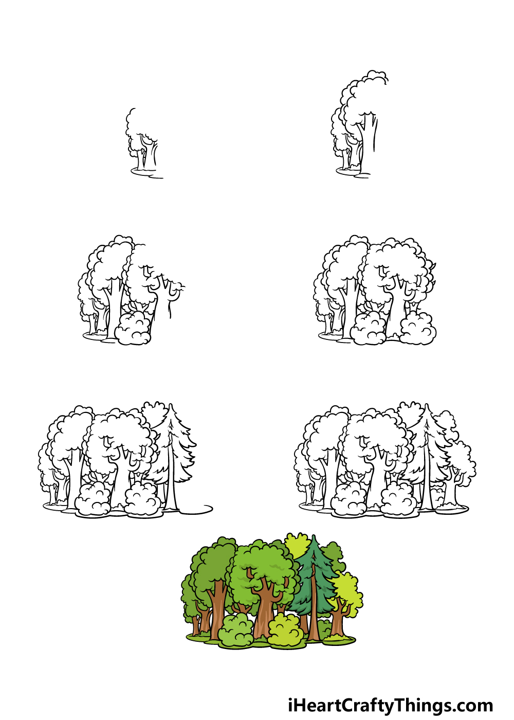 how to draw a cartoon forest in 7 steps