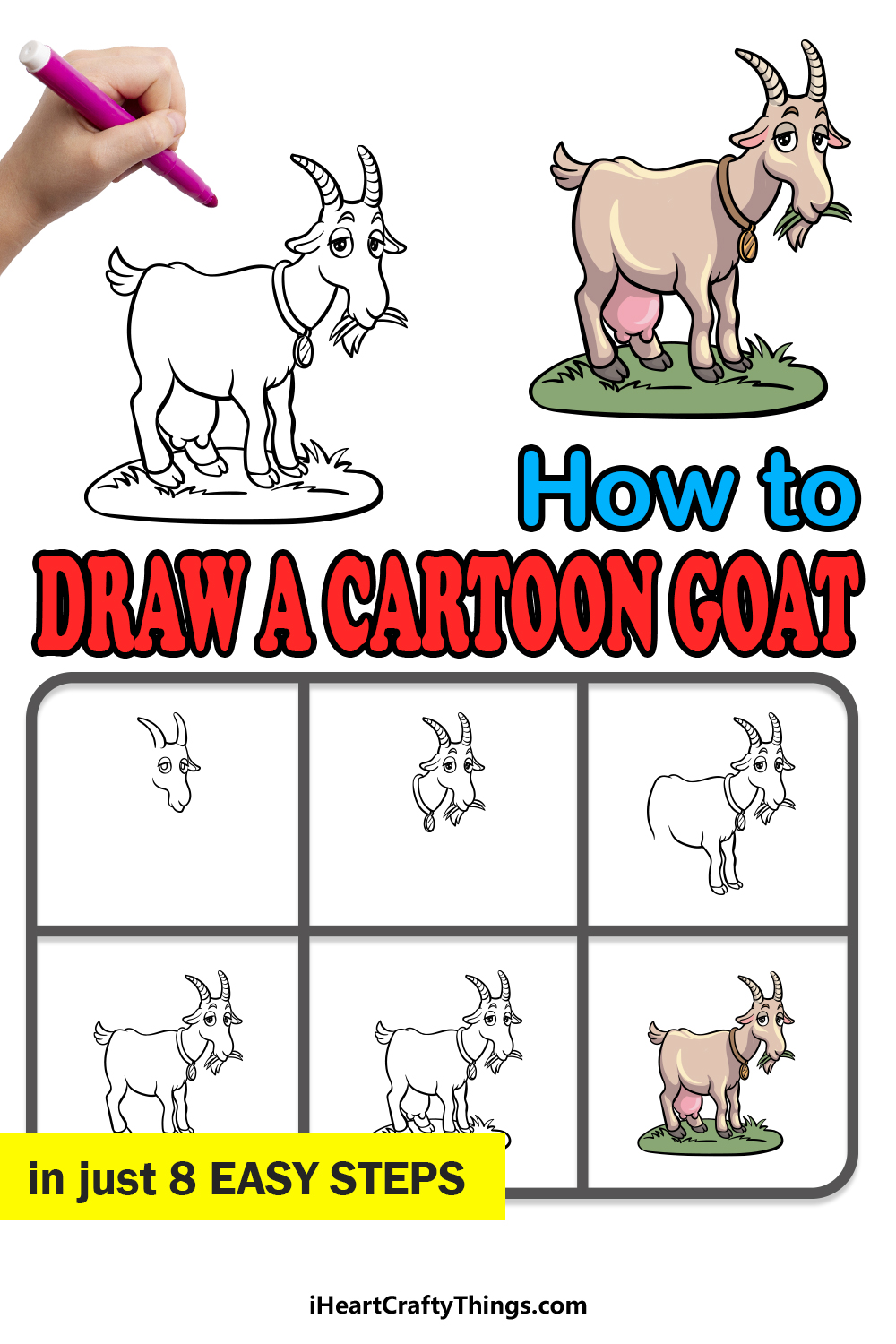 how to draw a cartoon goat in 8 easy steps
