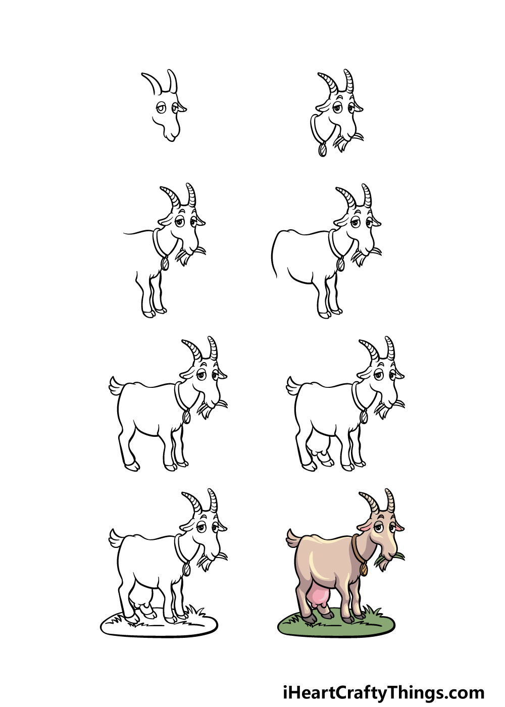 how to draw a cartoon goat in 8 steps