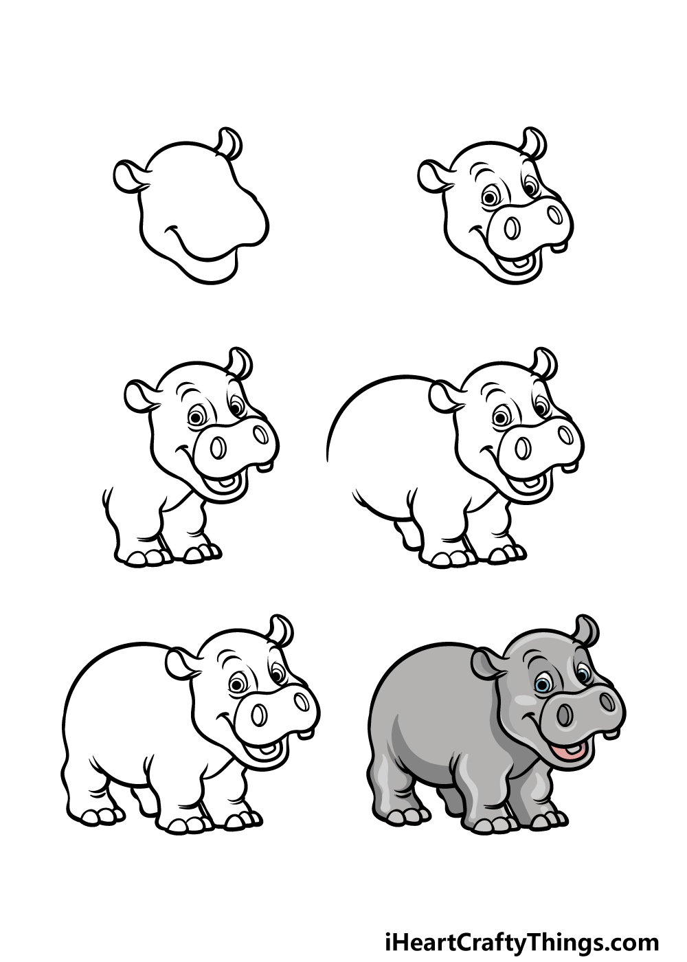 How to Draw a Hippopotamus Face - Easy Tutorial