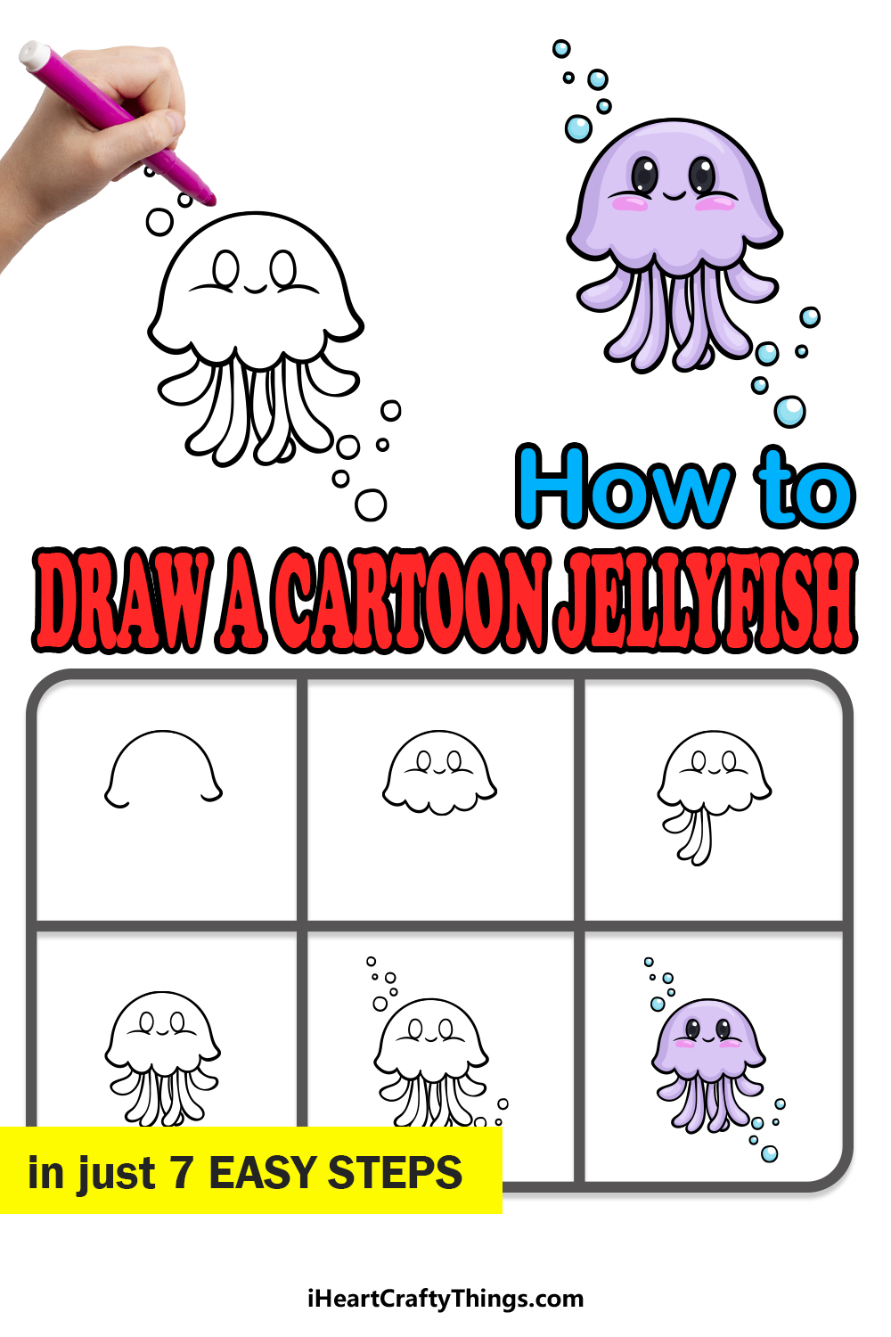 how to draw a cartoon jellyfish in 7 easy steps