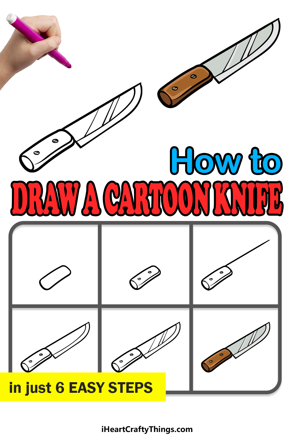how to draw a cartoon knife in 6 easy steps