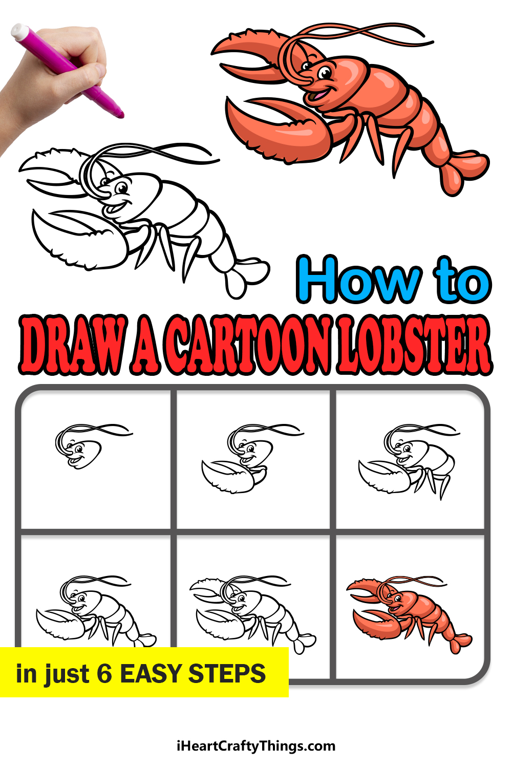 how to draw a cartoon lobster in 6 easy steps