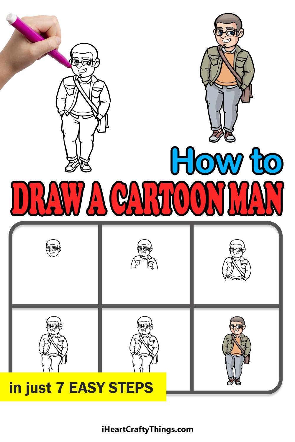 how to draw a cartoon man in 7 easy steps