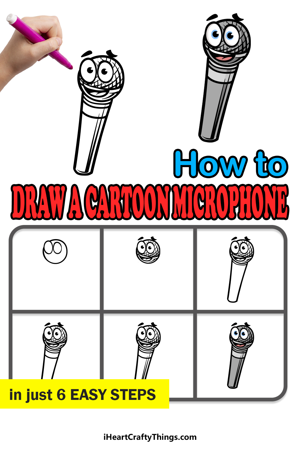 how to draw a cartoon microphone in 6 easy steps