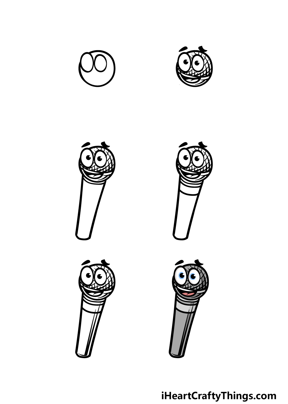 how to draw a cartoon microphone in 6 steps