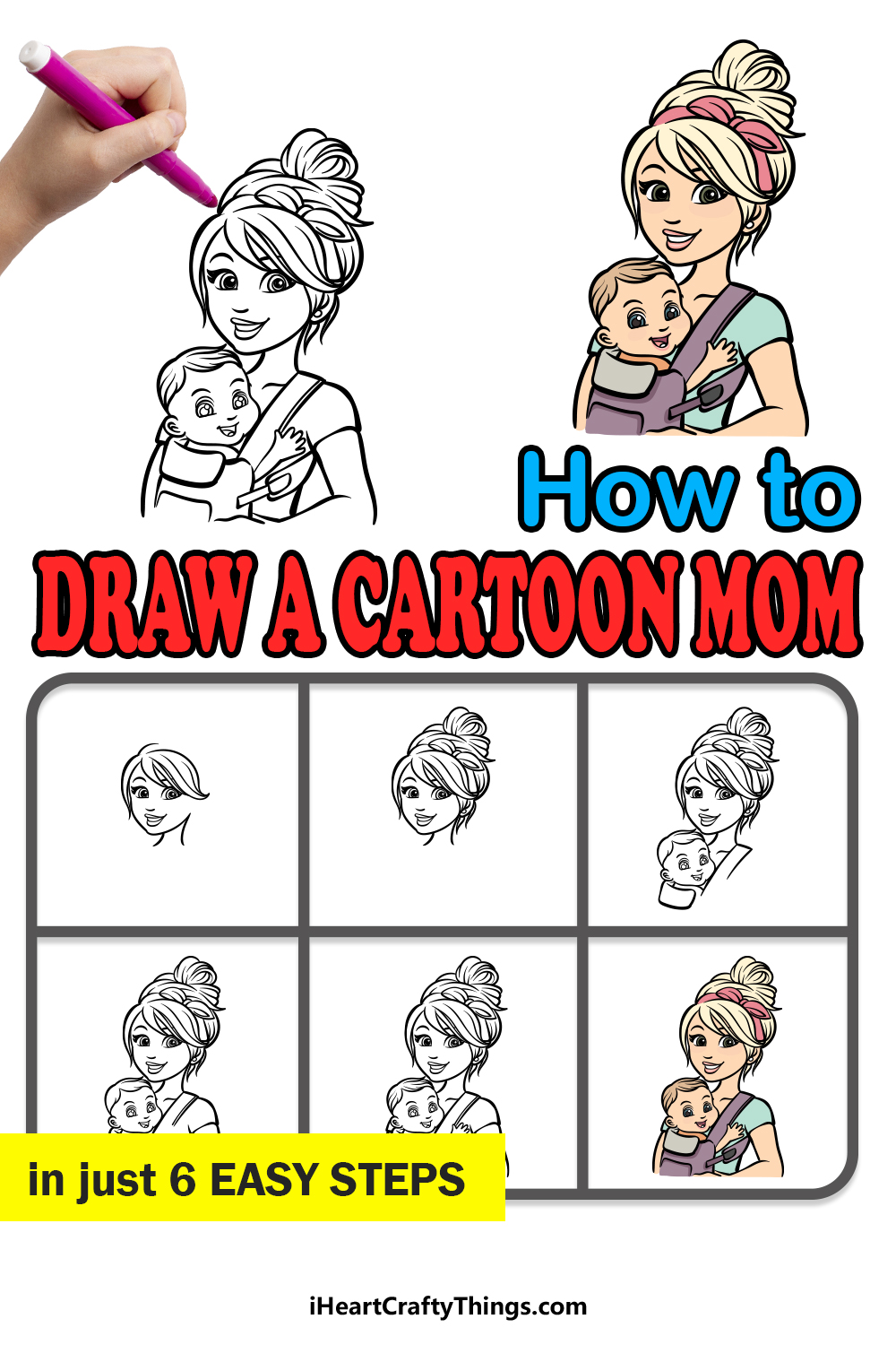 how to draw a cartoon mom in 6 easy steps