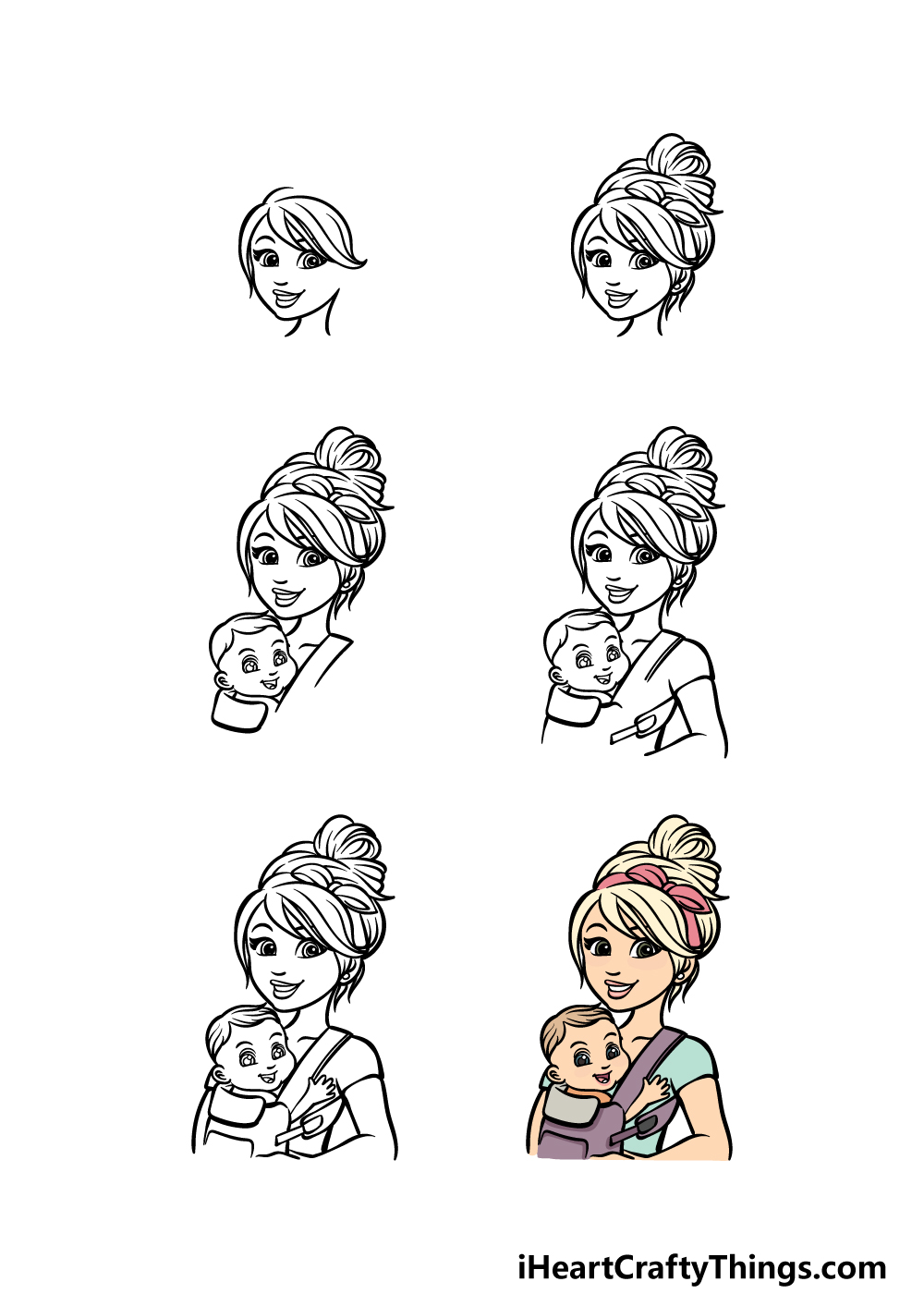how to draw a cartoon mom in 6 steps