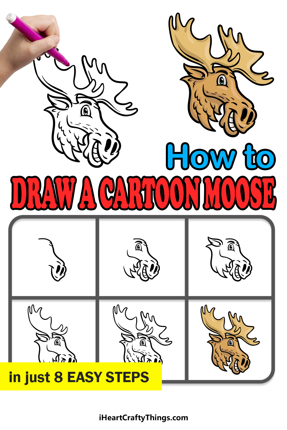 how to draw a cartoon moose in 8 easy steps