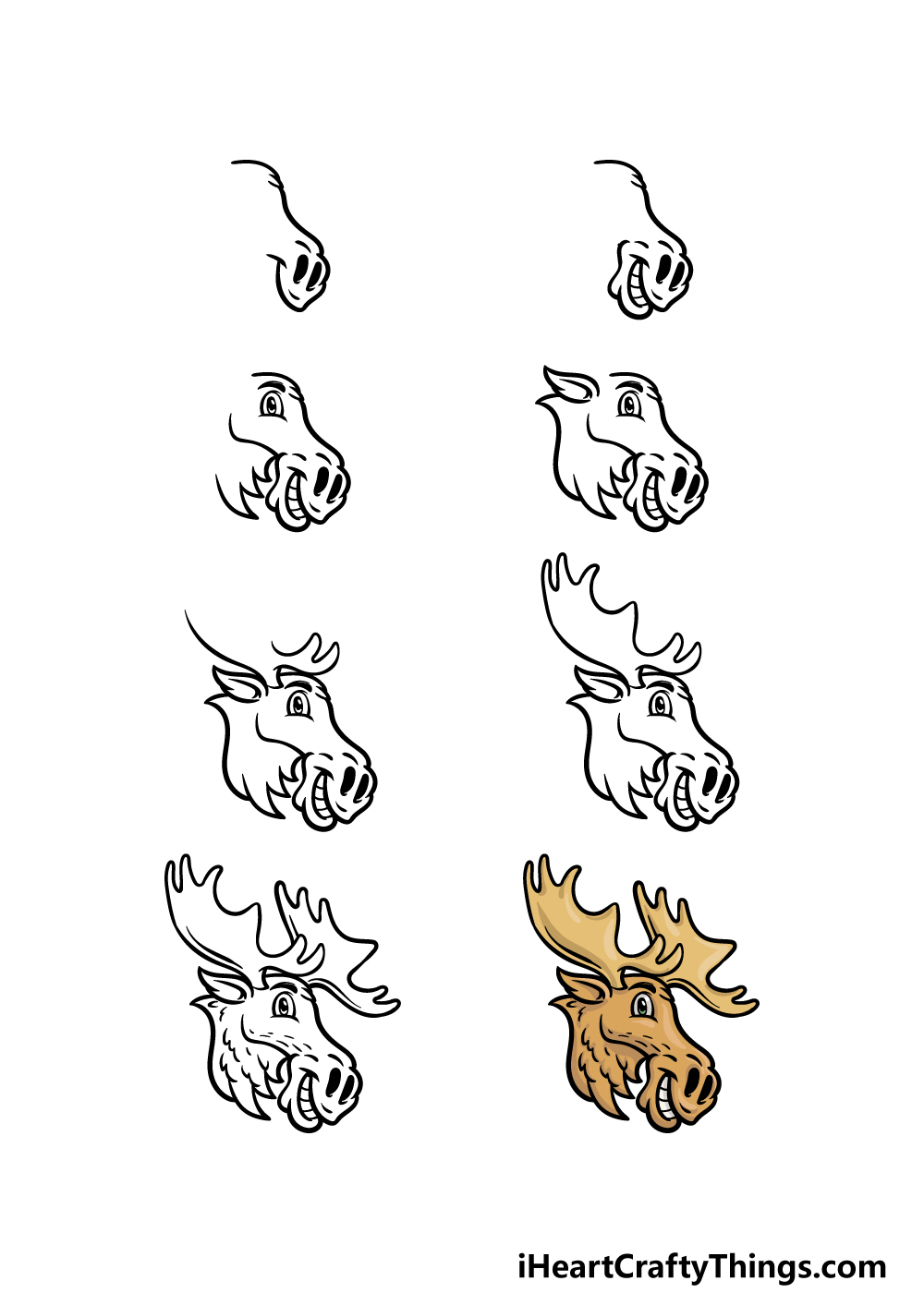 how to draw a cartoon moose in 8 steps