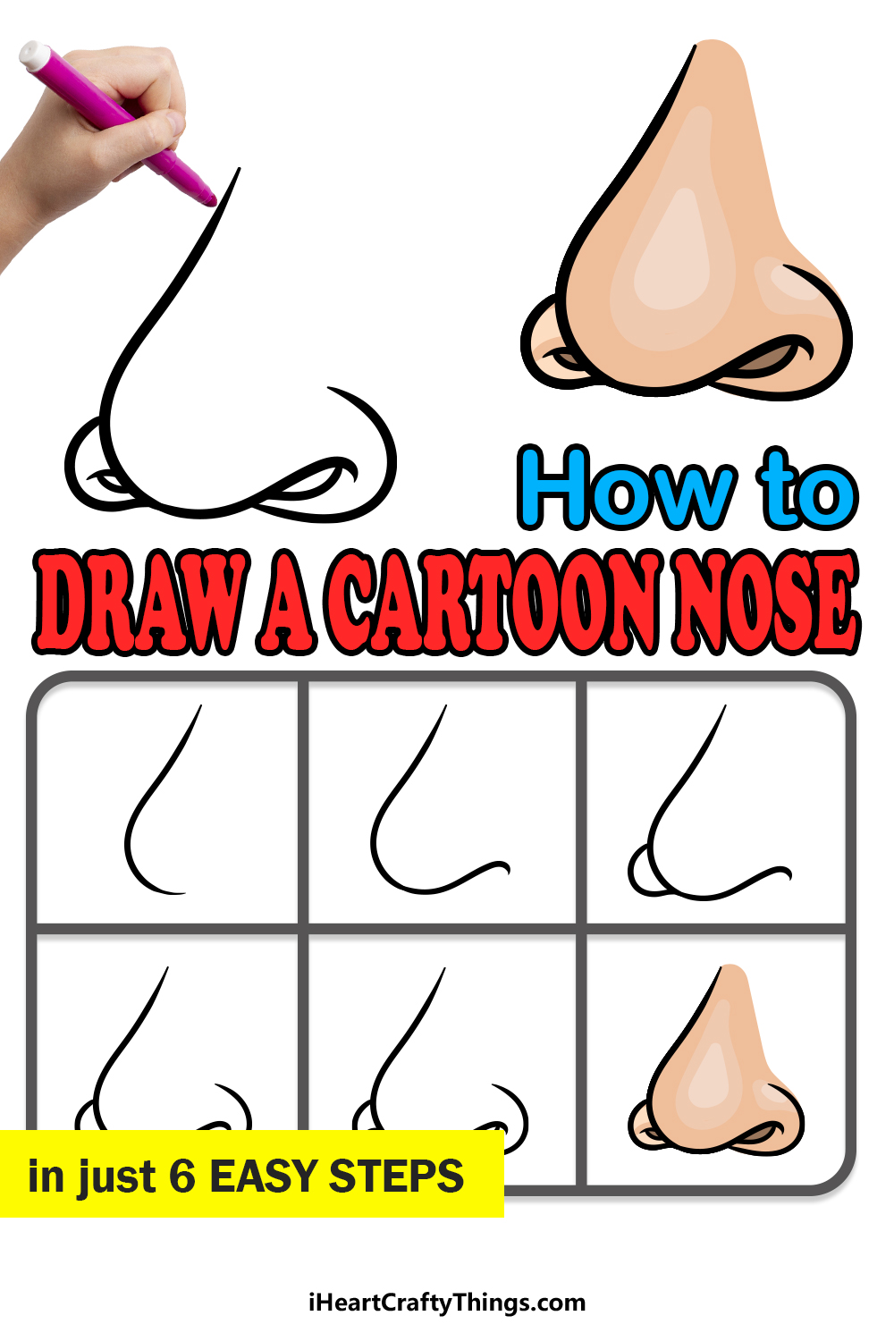 how to draw a cartoon nose in 6 easy steps