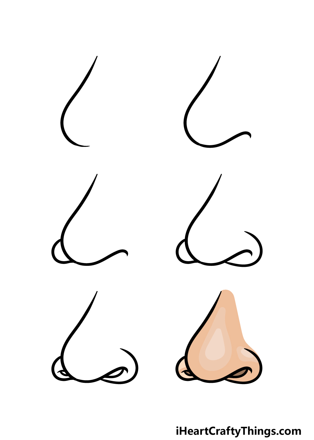 how to draw a cartoon nose in 6 steps