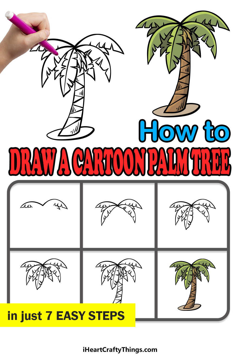 how to draw a cartoon palm tree in 7 easy steps