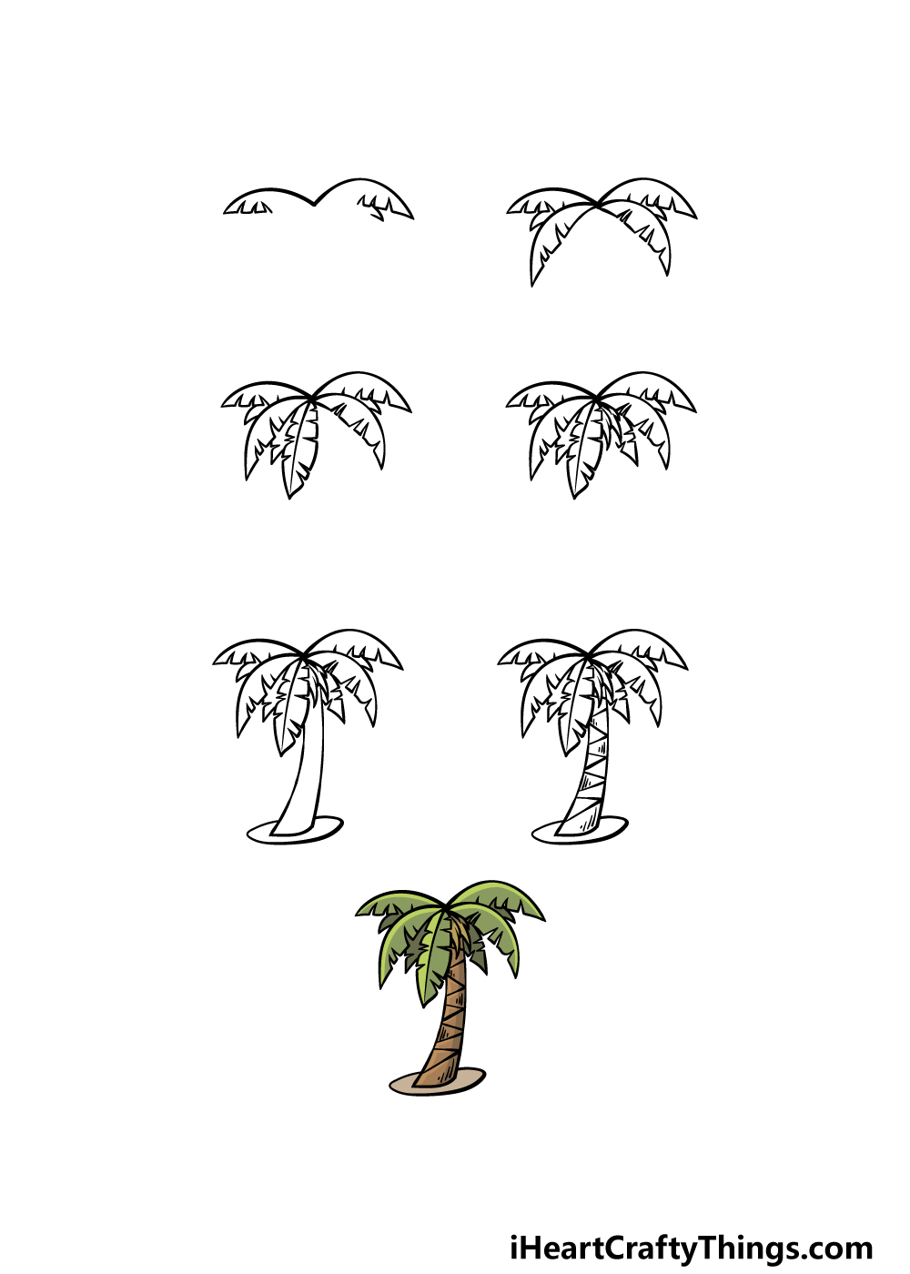 how to draw a cartoon palm tree in 7 steps