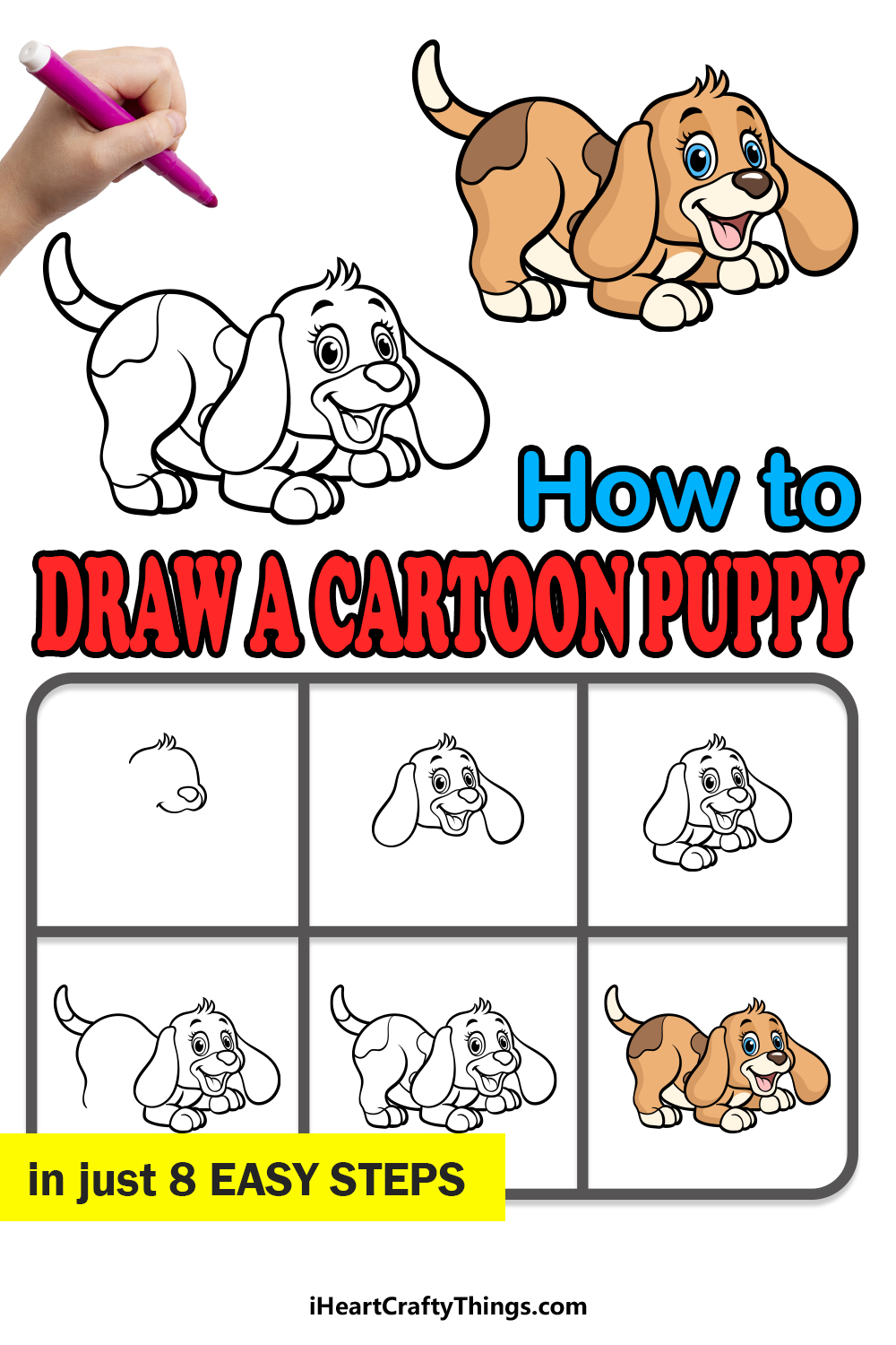how to draw a cartoon puppy in 8 easy steps