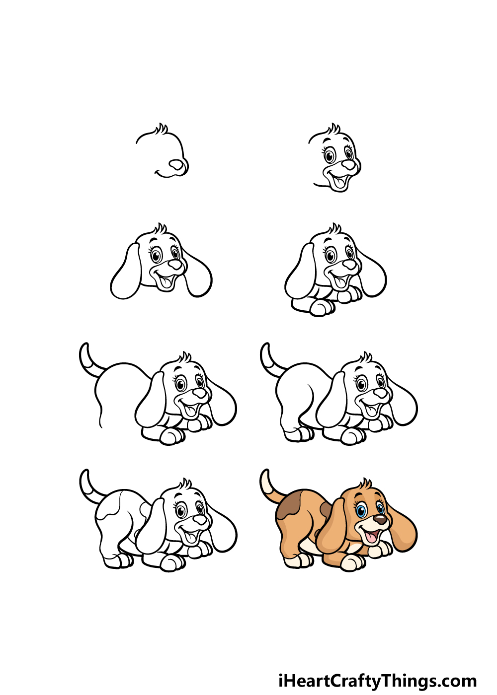 how to draw a cartoon puppy in 8 steps