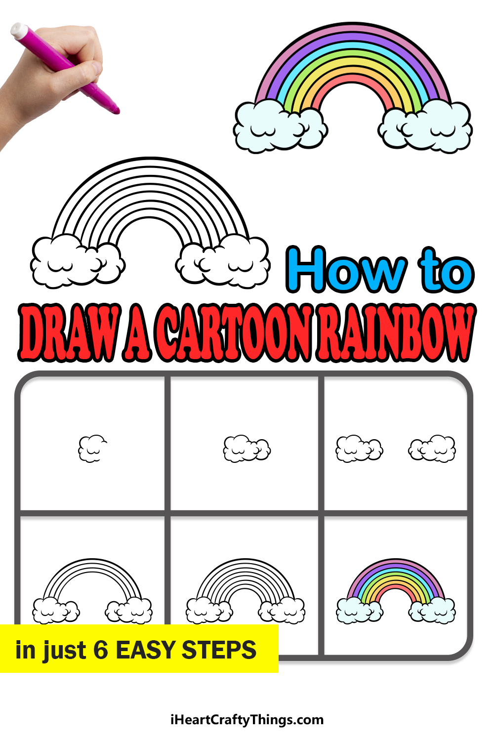 how to draw a cartoon rainbow in 6 easy steps