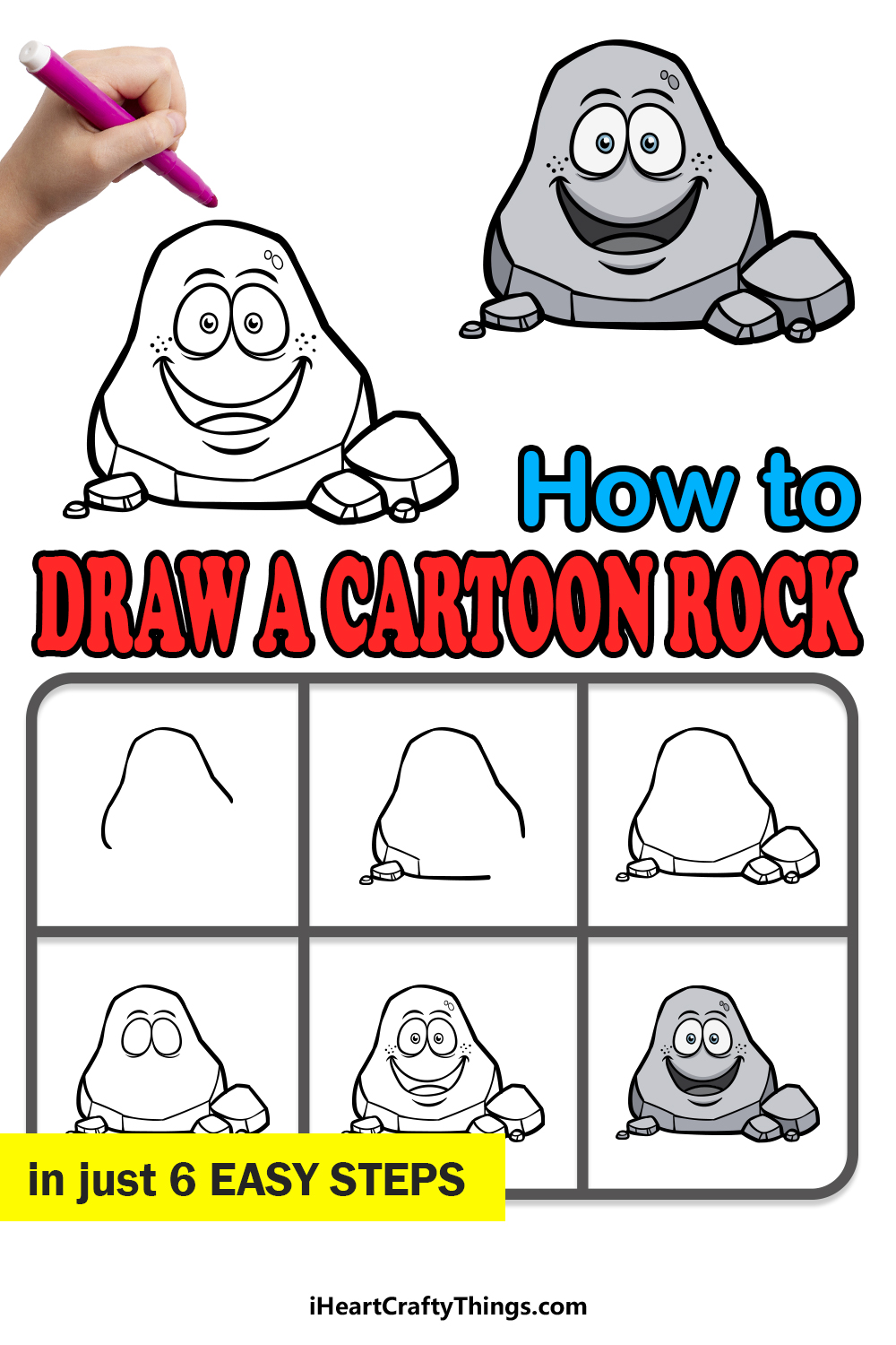 how to draw a cartoon rock in 6 easy steps