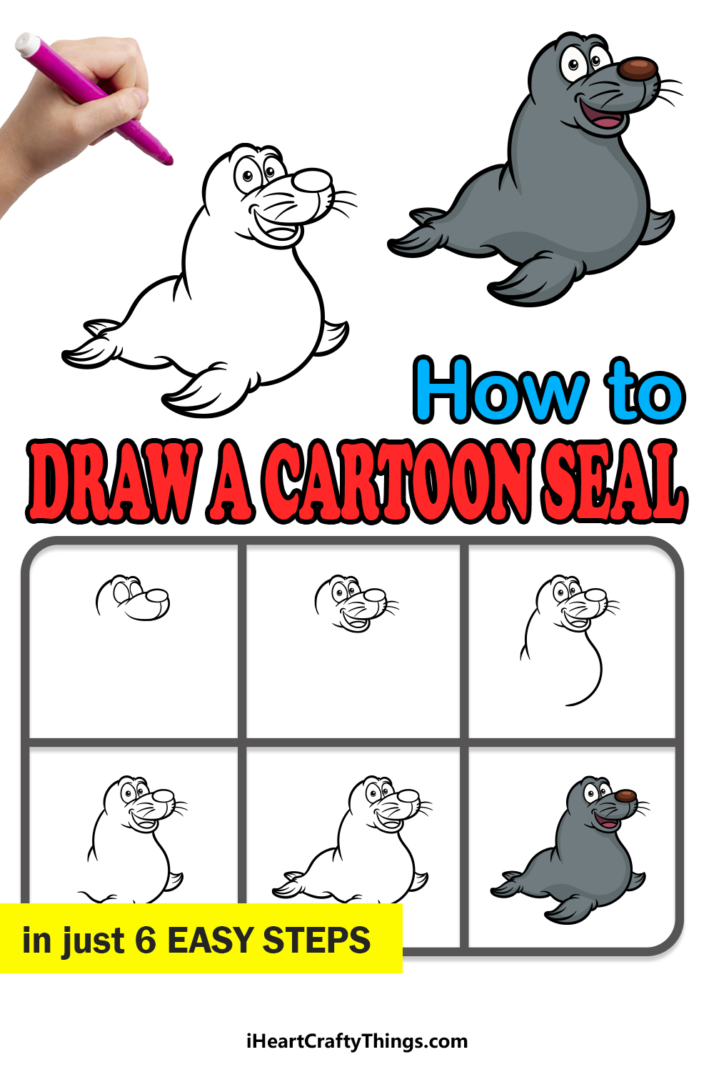 how to draw a cartoon seal in 6 easy steps