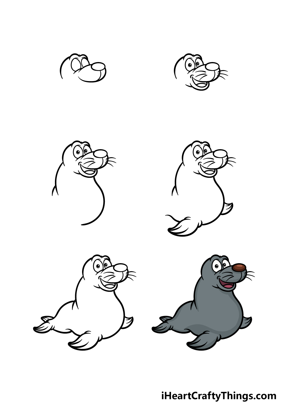 how to draw a cartoon seal in 6 steps