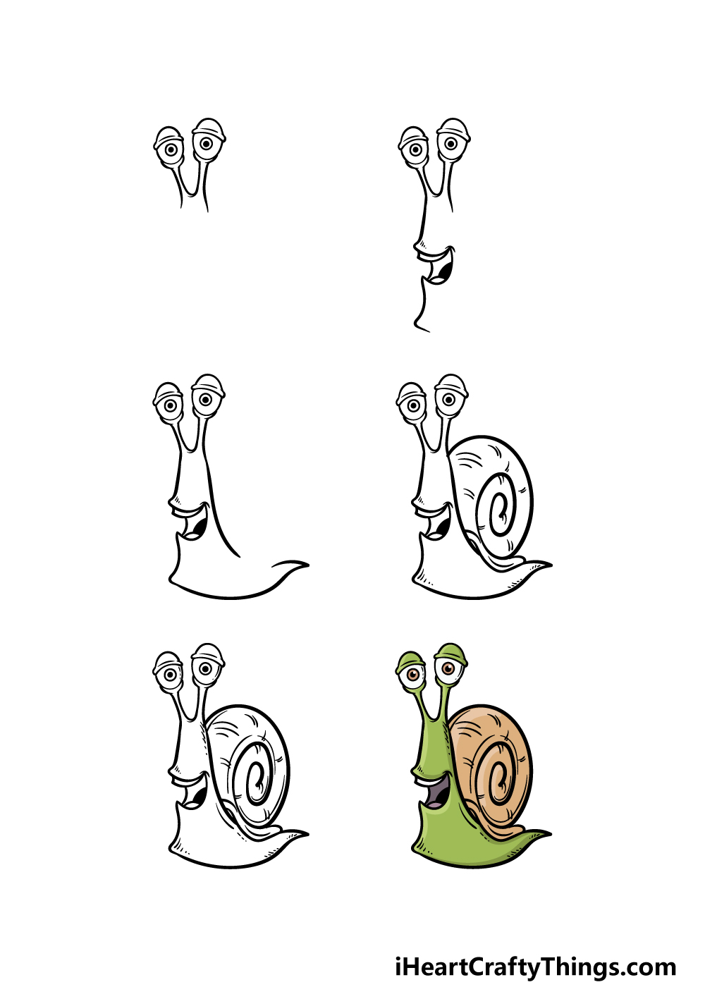 how to draw a cartoon snail in 6 steps