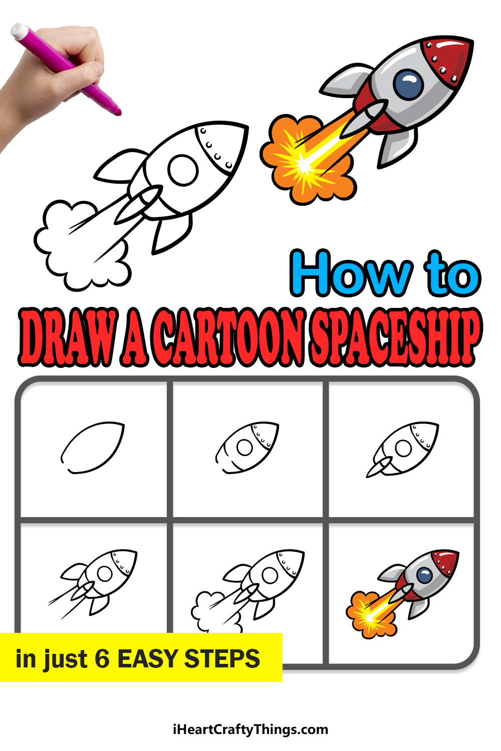 how to draw a cartoon spaceship in 6 easy steps