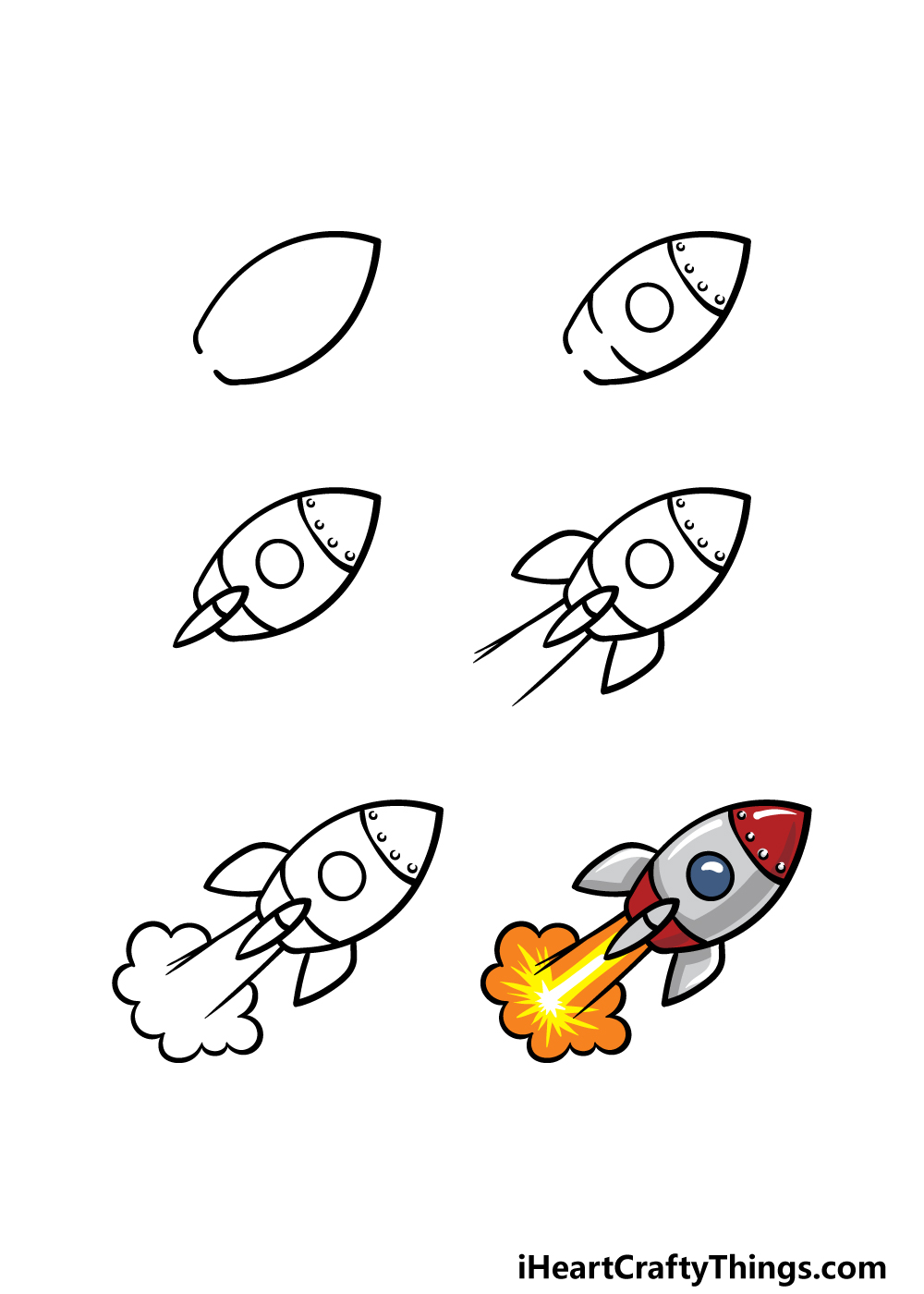 how to draw a cartoon spaceship in 6 steps