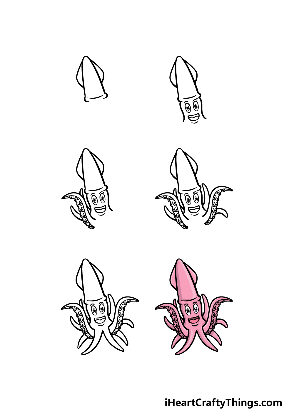 how to draw a cartoon squid in 6 steps