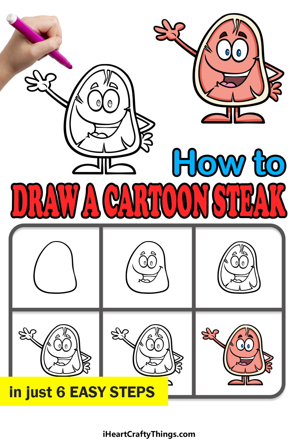 how to draw a cartoon steak in 6 easy steps