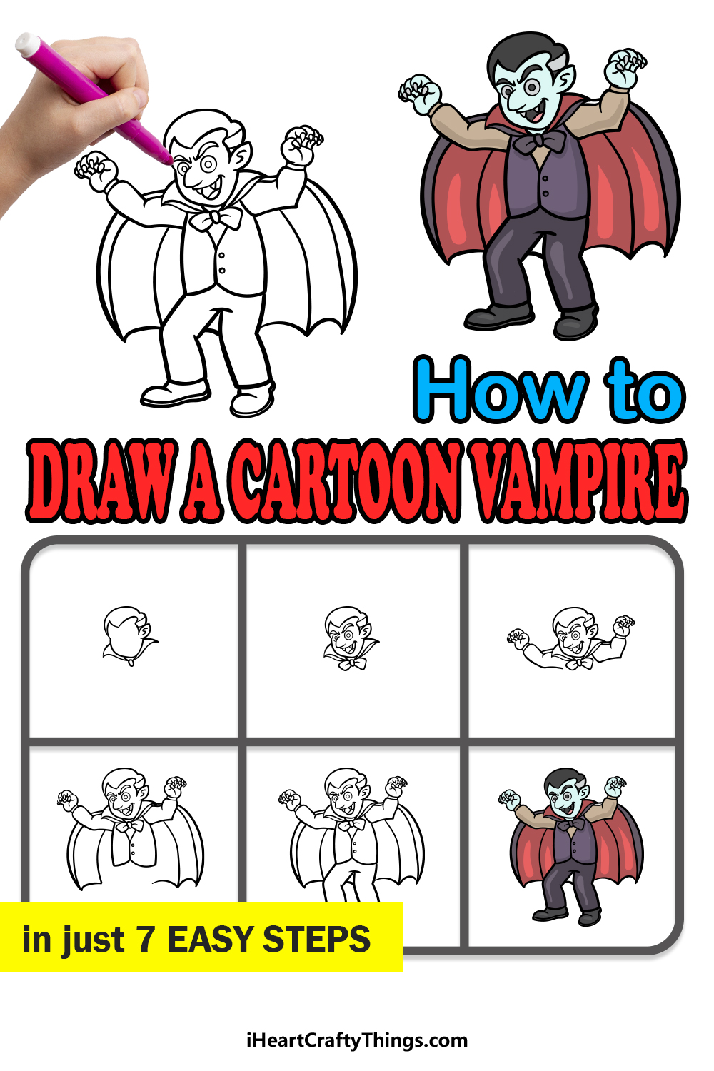 how to draw a cartoon vampire in 7 easy steps