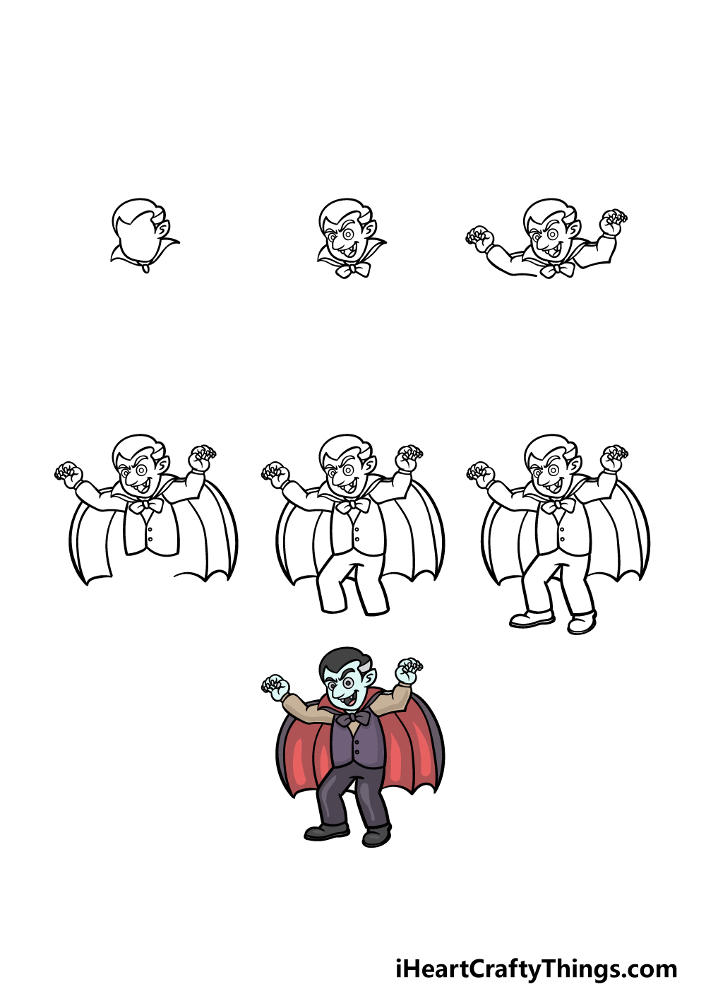 how to draw a cartoon vampire in 7 steps