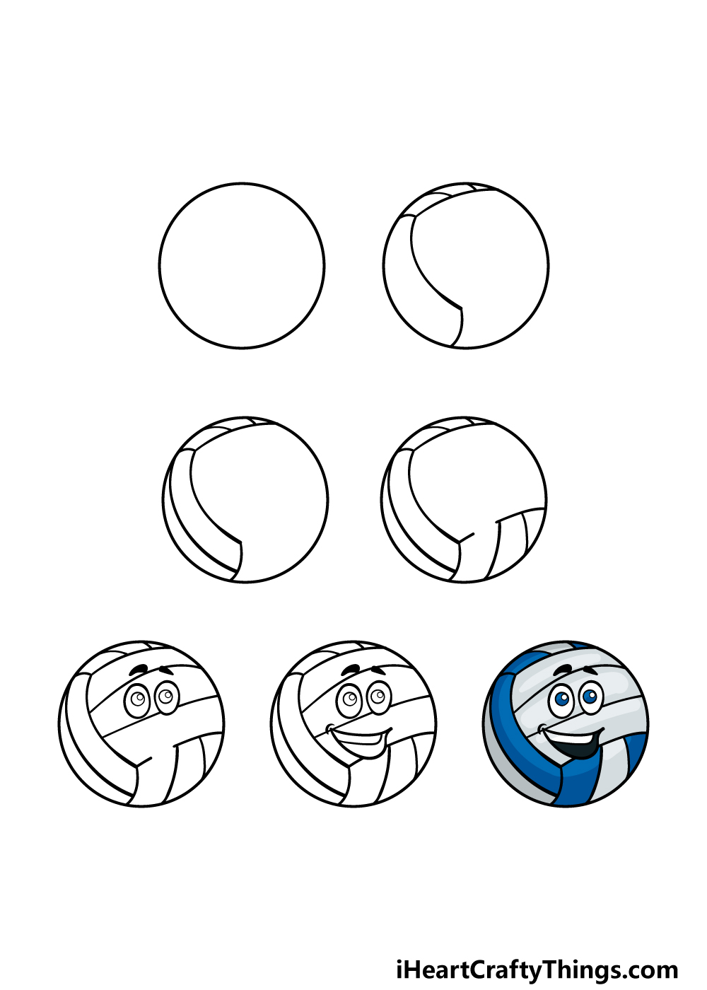 how to draw a cartoon volleyball in 7 steps