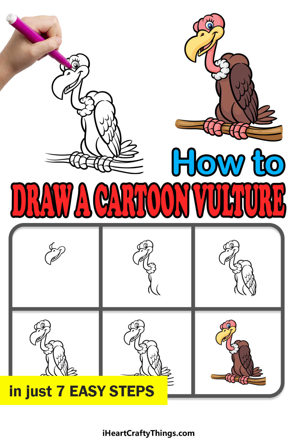 how to draw a cartoon vulture in 7 easy steps