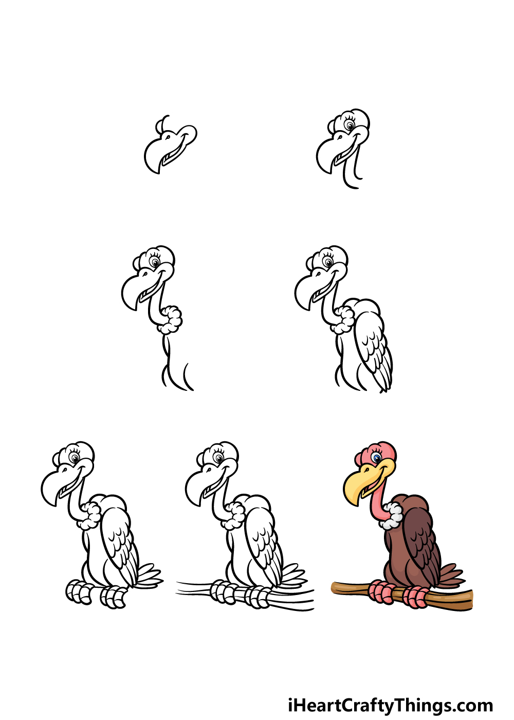 how to draw a cartoon vulture in 7 steps