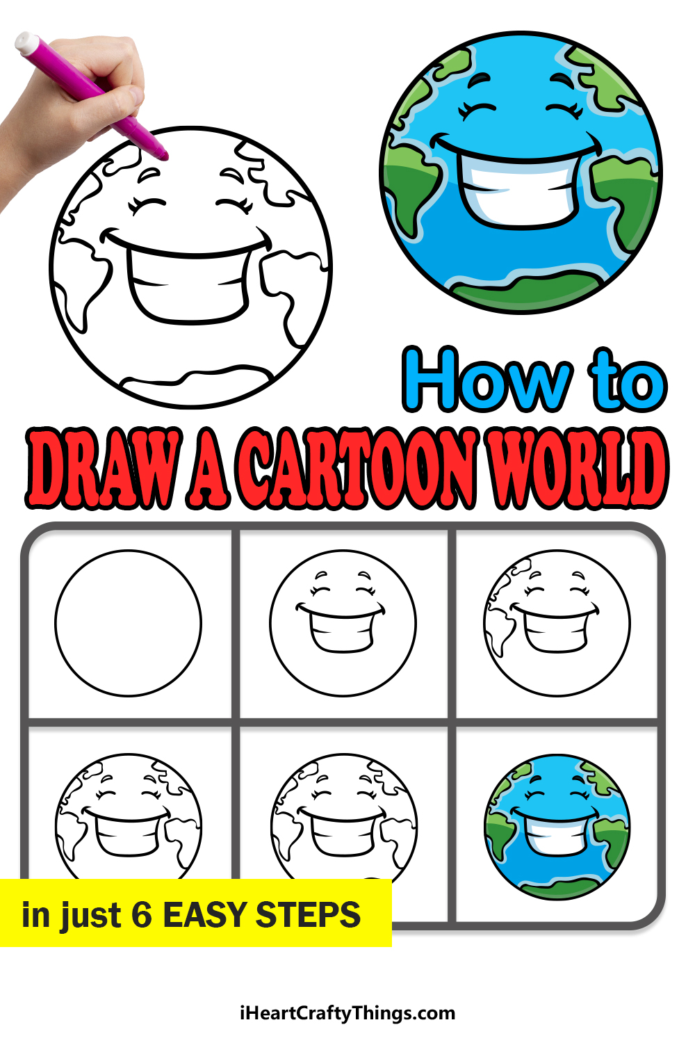 how to draw a cartoon world in 6 easy steps